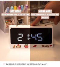 Load image into Gallery viewer, Digital Clock Table Clock Snooze Alarm Cute Silent Mirror Clock Student Desktop Mirror Surface LED Alarm Clock with USB Charger 12/24H Easy Snooze Function Adjustable Brightness Alarm Clocks for Bedroom LED Clock Electronic Clock for Children