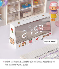Load image into Gallery viewer, Digital Clock Table Clock Snooze Alarm Cute Silent Mirror Clock Student Desktop Mirror Surface LED Alarm Clock with USB Charger 12/24H Easy Snooze Function Adjustable Brightness Alarm Clocks for Bedroom LED Clock Electronic Clock for Children