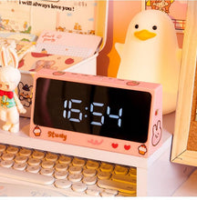 Load image into Gallery viewer, Digital Clock Table Clock Snooze Alarm Cute Silent Mirror Clock Student Desktop Mirror Surface LED Alarm Clock with USB Charger 12/24H Easy Snooze Function Adjustable Brightness Alarm Clocks for Bedroom LED Clock Electronic Clock for Children