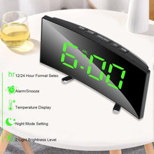 Load image into Gallery viewer, Digital Table Clock Digital Alarm Clock LED Bedside Clock Dual Alarm Adjustable Volume Alarm Clock for Bedroom Electronic 7 Inch Number Desktop Alarm Clocks For Kids Bedroom LED Screen Curved Dimmable Mirror