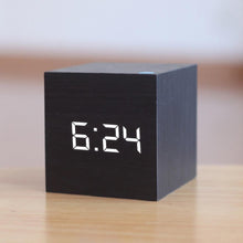 Load image into Gallery viewer, Digital Wooden LED Alarm Clock Wood Retro Glow Clock Digital Alarm Clock, with Wooden Electronic LED Time Display 3 Dual Plus Alarm Cubic Small Mini Wood Made Electric Clocks for Desktop Table Decor Voice Control Snooze Function Desk Tools