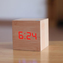 Load image into Gallery viewer, Digital Wooden LED Alarm Clock Wood Retro Glow Clock Digital Alarm Clock, with Wooden Electronic LED Time Display 3 Dual Plus Alarm Cubic Small Mini Wood Made Electric Clocks for Desktop Table Decor Voice Control Snooze Function Desk Tools