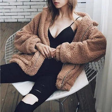 Load image into Gallery viewer, Durable Autumn Winter Faux Fur Coat For Women Casual Warm Soft Zipper Fur Jacket Plush Overcoat Pocket Plus Size Teddy Coat For Female