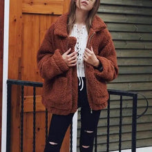 Load image into Gallery viewer, Durable Autumn Winter Faux Fur Coat For Women Casual Warm Soft Zipper Fur Jacket Plush Overcoat Pocket Plus Size Teddy Coat For Female