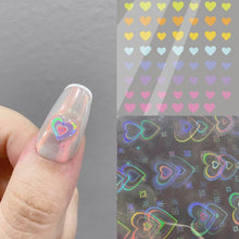 Load image into Gallery viewer, Dynamic Heart 3D Nail Stickers Holographic Adhesive Sliders Gradient Nail Art Accessories Flashing Heart Decals Tattoos Kids Nails Art Decoration Nail Strips Shiny French Tip Guides Stickers French Nail Stickers Form Fringe Guides
