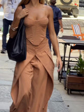Load image into Gallery viewer, Spaghetti Strap Corset Top & Wide-Leg Pants Set – Camel, XS–2XL