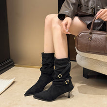 Load image into Gallery viewer, Pointed Toe Suede Stiletto Heel Ankle Boots Women