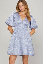 Load image into Gallery viewer, New Crinkle Woven V-Neck Balloon Sleeve Mini Dress – Chic and Feminine Mini Dress with Crinkle Woven Fabric, V-Neckline, and Trendy Balloon Sleeves