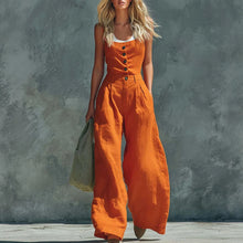 Load image into Gallery viewer, Women's Retro High-Waist Wide-Leg Jumpsuit – Vintage Button Closure Elegant
