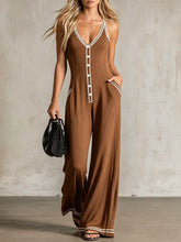 Load image into Gallery viewer, Women's V-Neck Backless Wide-Leg Jumpsuit – High Waist Casual