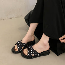 Load image into Gallery viewer, Polka Dot Platform Wedge Sandals – Boho Crisscross Slide