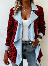 Load image into Gallery viewer, Patchwork Denim Collar Women’s Long-Sleeved Mid-Length Coat