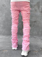 Load image into Gallery viewer, Patched Pants Long Tight Fit Stacked Jeans