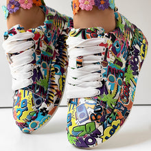 Load image into Gallery viewer, Round-Toe Thick-Sole Lace-Up Sneakers — Women’s Casual Print Shoes