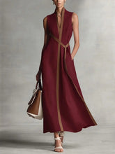 Load image into Gallery viewer, Women's Color Block Sleeveless Stand Collar Dress