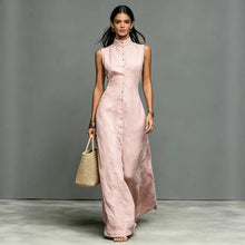 Load image into Gallery viewer, Women's Stand-Collar Single-Breasted Sleeveless Midi Dress