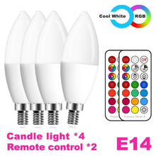 Load image into Gallery viewer, E14 LED Bulb Candle Color Indoor Neon Sign Light Bulb RGB Tape With Controller Lighting 220V E12 Dimmable Smart Lamp For Home Smart WiFi Candelabra Light Bulb, C37 Shape RGB+C+W LED Candle Light Bulb, 5W 400LM (2700k-6500k) Candelabra Bulb