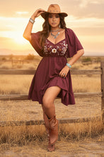 Load image into Gallery viewer, Women's Floral Embroidered Ruffle Short-Sleeve Midi Dress