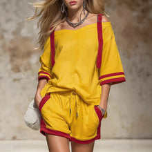 Load image into Gallery viewer, Women's Summer Contrast Color-Block Patchwork Shorts Set – 2-Piece