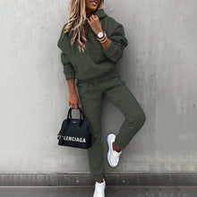 Load image into Gallery viewer, women's two piece solid color hooded sweatshirt set