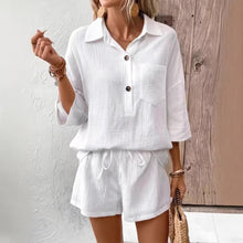 Load image into Gallery viewer, Women's Lapel Collar Double-Panel Shirt & Shorts Two-Piece Set