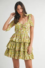 Load image into Gallery viewer, Floral Print Shoulder Tie Layered Mini Dress For Women – Fresh Floral Design, Fluttering Adjustable Shoulder Tie, Layered Mini Dress, Trendy Summer Outfit