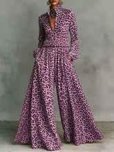Load image into Gallery viewer, Leopard Print Wide-Leg Pants Set – Women’s Casual Two-Piece