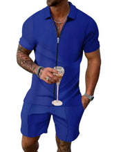 Load image into Gallery viewer, Men's Plus Size Zip Up Short Sleeve Top and Shorts Set
