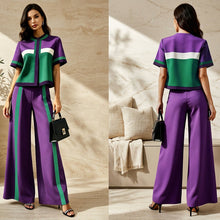 Load image into Gallery viewer, Women's Color-Block Short-Sleeve Top & Wide-Leg Pants Set