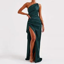 Load image into Gallery viewer, Sexy One-shoulder Backless Slit Dress Summer Elegant Slim-fit Solid Color Satin Dresses For Women