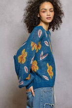 Load image into Gallery viewer, POL Floral Pattern Round Neck Balloon-Sleeve Sweater