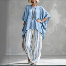 Load image into Gallery viewer, Women's Striped Batwing-Sleeve Loose Linen Two-Piece Set