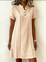 Load image into Gallery viewer, Women's Printed Button-Up Stand Collar Midi Dress – 3/4 Sleeve Loose Fit