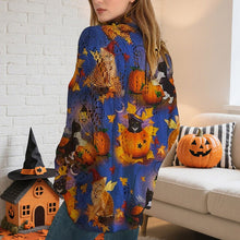 Load image into Gallery viewer, Women’s Hollow Out Batwing Top – Halloween Pumpkin Print Blouse