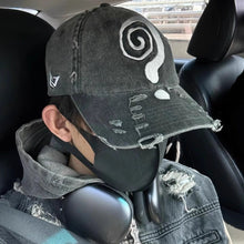 Load image into Gallery viewer, Question Mark Denim Print Washed Baseball Cap