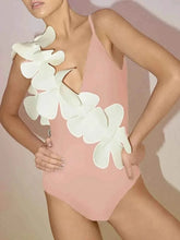 Load image into Gallery viewer, Contrast Flower Spaghetti Strap: One-Piece Swimwear