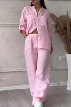 Load image into Gallery viewer, Wide-Leg Pants & Lace-Up Top Two-Piece Set – Solid Color, 12 Colors S–5XL