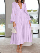 Load image into Gallery viewer, Lightweight Deep V-Neck Balloon Sleeve Maxi Dress Elegant & Flowing Silhouette Unique Dress