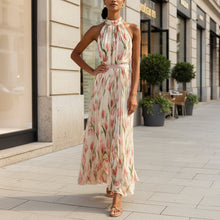 Load image into Gallery viewer, Women's Halterneck High-Waist Swing Dress – Floral & Solid Prints