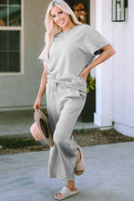Load image into Gallery viewer, Solid Textured T-Shirt and Drawstring Pants Set