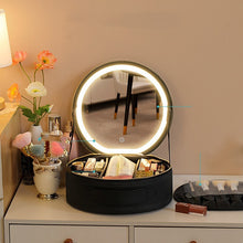 Load image into Gallery viewer, Round Smart LED Makeup Bag - Mirror Lights Travel Organizer