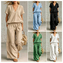 Load image into Gallery viewer, V-Neck Loose Short-Sleeve Top & Pants Set – 7 Colors, S–5XL