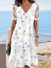 Load image into Gallery viewer, Women's Floral Lace Flounce Neckline High-Waist A-Line Midi Dress