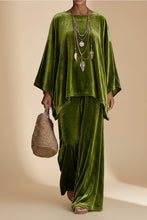 Load image into Gallery viewer, Women's Velvet Batwing Cape-Sleeve Poncho Tunic & Wide-Leg Pants Set