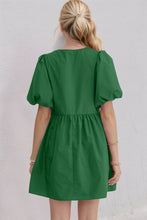 Load image into Gallery viewer, Elegant Ruched Puff Sleeve Mini Dress Vintage Bow Detail Cute Short Dress for Women