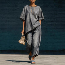 Load image into Gallery viewer, Women's Denim-Style Knit Top & Wide-Leg Pants Set – Casual 2-Piece