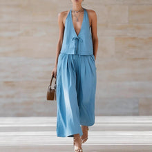 Load image into Gallery viewer, Women's Sleeveless Vest & Wide-Leg Pants Set – 2-Piece Lace-Up Outfit