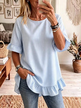 Load image into Gallery viewer, Women's Striped Ruffle-Sleeve Loose-Fit Blouse – Three-Quarter Sleeve
