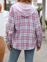 Load image into Gallery viewer, Plaid Buttoned Long Sleeve Hooded Jacket for Women – Cozy & Stylish Cotton-Blend Outerwear