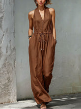 Load image into Gallery viewer, Women's Sleeveless Halter Neck Solid Color Long Jumpsuit